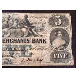 Farmers and Merchants Bank of Memphis Banknote - $5 May 1854 (Antique Tennessee)