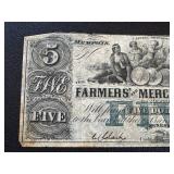 Farmers and Merchants Bank of Memphis Banknote - $5 May 1854 (Antique Tennessee)