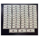 US Two-Dollar Bills - 43 Sequential Uncirculated Notes