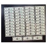 US Two-Dollar Bills - 43 Sequential Uncirculated Notes