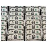US Two-Dollar Bills - 43 Sequential Uncirculated Notes