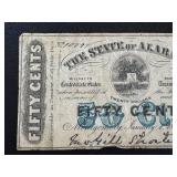Confederate States Treasury Notes 25c & 50c (Lot of 2) Alabama 1863 2nd Series