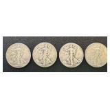 Walking Liberty Quarters - 1944-D, 1945-S, 1946-D, 1947-D (Lot of 4)