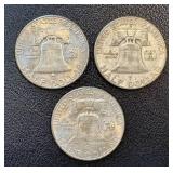 Ben Franklin Half Dollars 1952 (Lot of 3) - Philadelphia, Denver & San Francisco