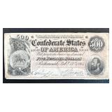 Confederate States of America 1864 $500 Note - Richmond Feb 17, 1864 - Serial 32648