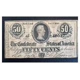 Confederate States of America $100 Note Richmond 1864 & 50 Cents Note Richmond 1864 (Lot of 2)