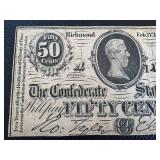 Confederate States of America $100 Note Richmond 1864 & 50 Cents Note Richmond 1864 (Lot of 2)