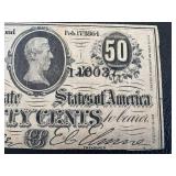 Confederate States of America $100 Note Richmond 1864 & 50 Cents Note Richmond 1864 (Lot of 2)