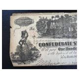 Confederate States of America $100 Note Richmond 1864 & 50 Cents Note Richmond 1864 (Lot of 2)