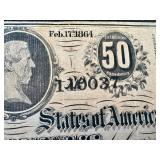 Confederate States of America $100 Note Richmond 1864 & 50 Cents Note Richmond 1864 (Lot of 2)