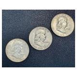 1951 Ben Franklin Half Dollar - 3 Coins (S & D Mint Marks)