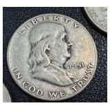 1951 Ben Franklin Half Dollar - 3 Coins (S & D Mint Marks)
