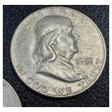 1951 Ben Franklin Half Dollar - 3 Coins (S & D Mint Marks)