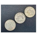 1951 Ben Franklin Half Dollar - 3 Coins (S & D Mint Marks)