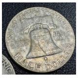 1951 Ben Franklin Half Dollar - 3 Coins (S & D Mint Marks)