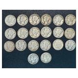 Mercury Dimes - 20 US Winged Liberty Head 10-Cent Coins (1916-1945)