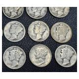 Mercury Dimes - 20 US Winged Liberty Head 10-Cent Coins (1916-1945)