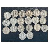 Mercury Dimes - 20 US Winged Liberty Head 10-Cent Coins (1916-1945)