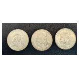 Benjamin Franklin Half Dollar Coins - 1953-D, 1954-S, 1955