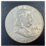 Benjamin Franklin Half Dollar Coins - 1953-D, 1954-S, 1955