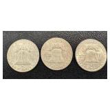 Benjamin Franklin Half Dollar Coins - 1953-D, 1954-S, 1955