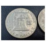 Benjamin Franklin Half Dollar Coins - 1953-D, 1954-S, 1955