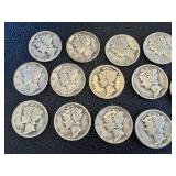 Mercury Dimes - 24 circulated coins, assorted dates