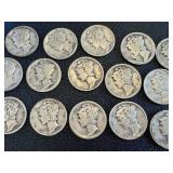 Mercury Dimes - 24 circulated coins, assorted dates