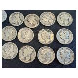 Mercury Dimes - 24 circulated coins, assorted dates