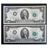 Jefferson Two-Dollar Bills - 1976 Series, Declaration of Independence Back (Pair)
