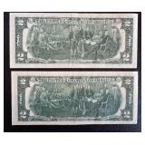 Jefferson Two-Dollar Bills - 1976 Series, Declaration of Independence Back (Pair)