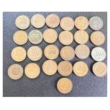 Indian Head Cent - 25 Coins Circulated, Varied Dates (1883-1907)