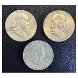 1963 Franklin Half Dollars - 3 Coins (1 Denver Mint 