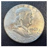 1963 Franklin Half Dollars - 3 Coins (1 Denver Mint 