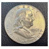 1963 Franklin Half Dollars - 3 Coins (1 Denver Mint 