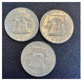 1963 Franklin Half Dollars - 3 Coins (1 Denver Mint 