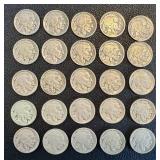 Buffalo Nickels - 25 Coins, Circulated, Mixed Dates (Indian Head Nickels)