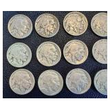 Buffalo Nickels - 25 Coins, Circulated, Mixed Dates (Indian Head Nickels)