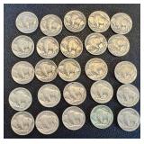 Buffalo Nickels - 25 Coins, Circulated, Mixed Dates (Indian Head Nickels)