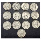 Washington Quarters 1934-1950 Set of 17 - Circulated, Sequential Dates