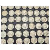 Buffalo Nickels - 55 Coins, Circulated, Dates Vary