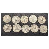 Washington Quarters 1935-1937 (10 Coins) Circulated