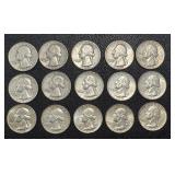 Washington Quarters 1950-1964 - 15 Coins Circulated