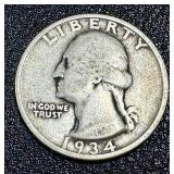 1934 Washington Quarters - 4 Coins