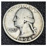 1934 Washington Quarters - 4 Coins