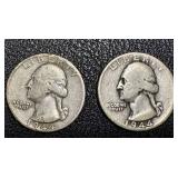 Washington Quarter 1944 - 2 Coins (1 with S Mint Mark)