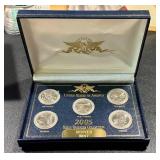 2005 State Quarter Collection Denver Mint - 5 Coins in Box (KS MN WV CA OR)