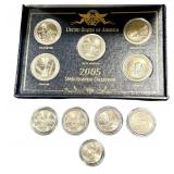 2005 U.S. State Quarters Proof Set - MN KS WV CA OR - Lewis & Clark Nickel - Extra MN OR