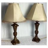 Set of 2 Cast Metal Copper Patina Lamps