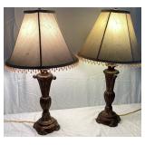 Set of 2 Cast Metal Copper Patina Lamps